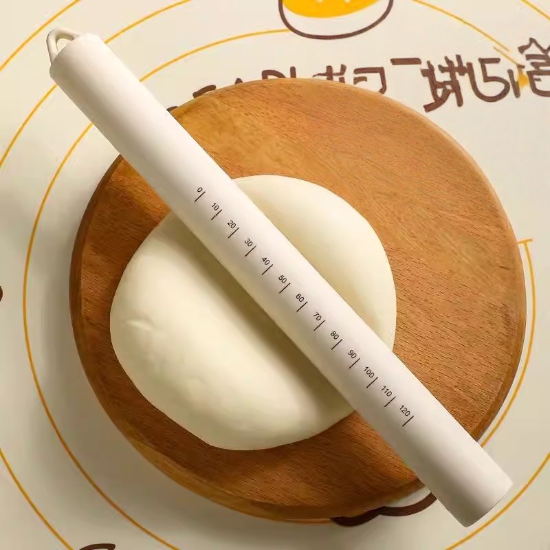 米色食品级硅胶擀面杖家用烘焙饺子皮制品固体加重不粘锅擀面杖