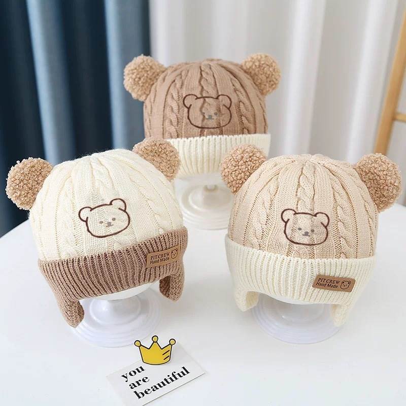 婴儿帽子秋冬季婴幼儿男宝宝防风护耳毛线帽冬款女儿童针织帽冬天