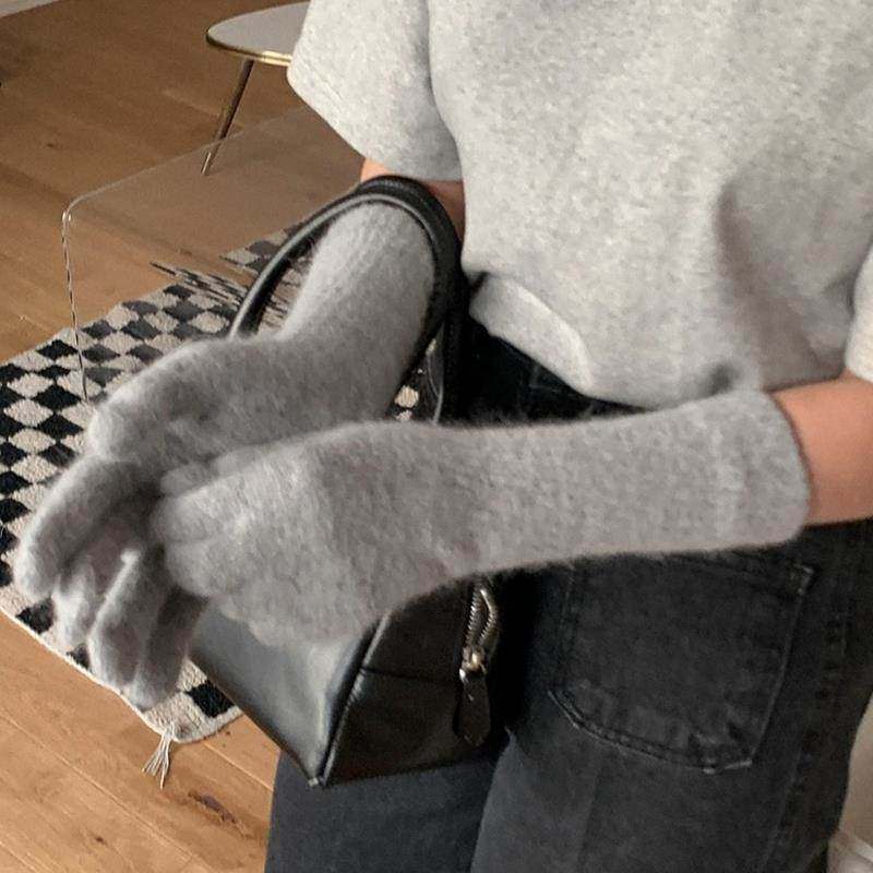 冬季针织兔毛手套长款女秋冬高颜值加厚保暖防寒分指可触屏骑行男