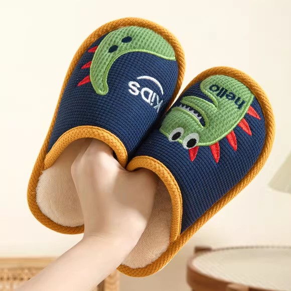 男童棉拖鞋包头秋冬季恐龙卡通小男孩居家室内防滑中大童宝宝托鞋