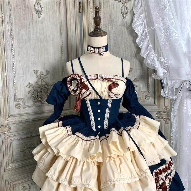 甜美洛丽塔复古少女撞色一字肩收腰蛋糕裙重工减龄时尚蓬蓬连衣裙,模玩/动漫/周边/娃圈三坑/桌游,lolita洛丽塔/软妹装/洋装,淘宝优惠券,粉丝福利购,淘宝优惠卷