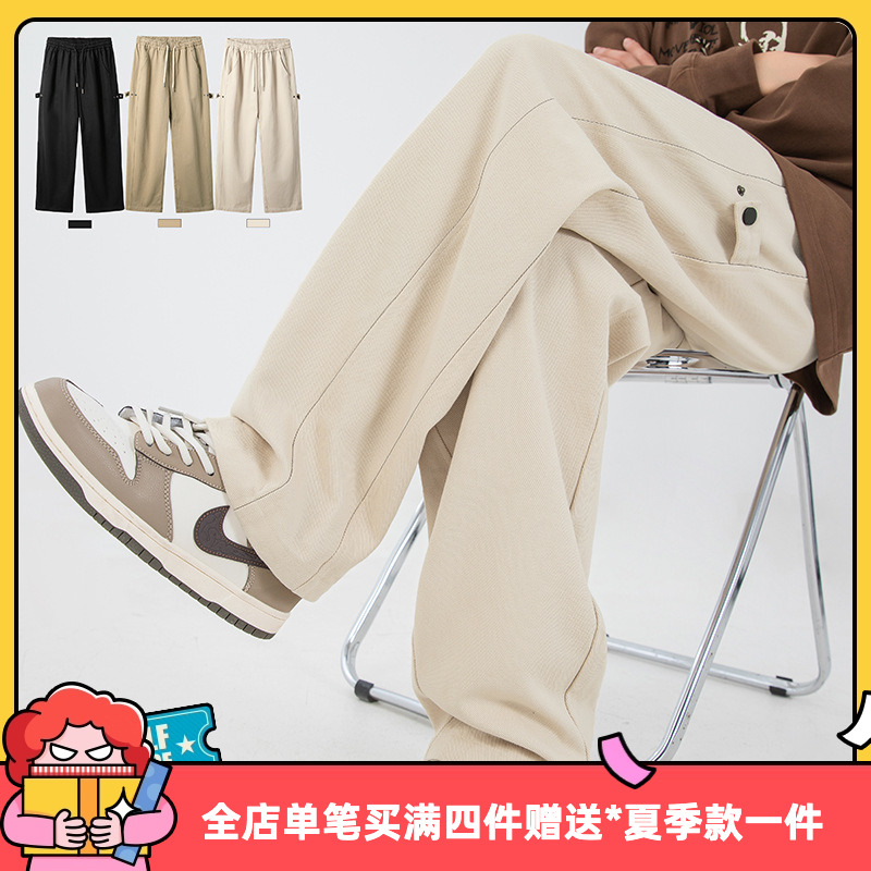 复古纯棉扣袢可调节长裤休闲裤