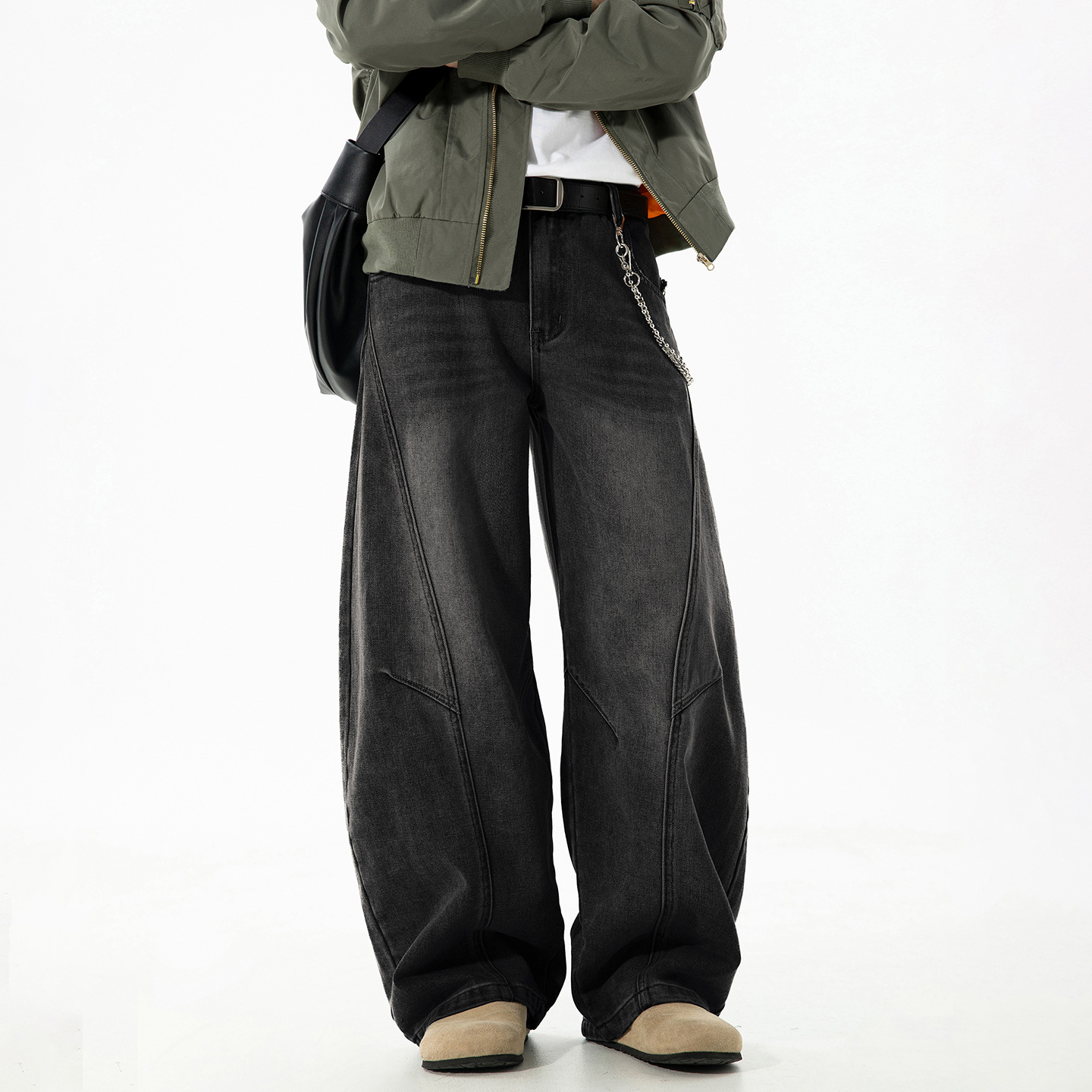 结构分割水洗弯刀牛仔裤宽松潮牌