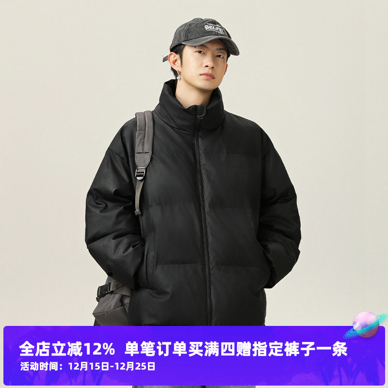 棉衣清仓_SYP日系不系男女生冬季美式短款立领pu皮加厚纯色面包服