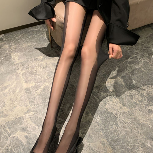 黑丝袜侧边黑条纹显瘦拼接连裤袜
