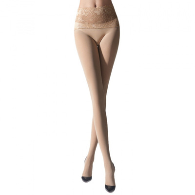 秋冬200D天鹅绒高密蕾丝腰裤袜微压瘦腿保暖外穿大码丝袜九分连裤