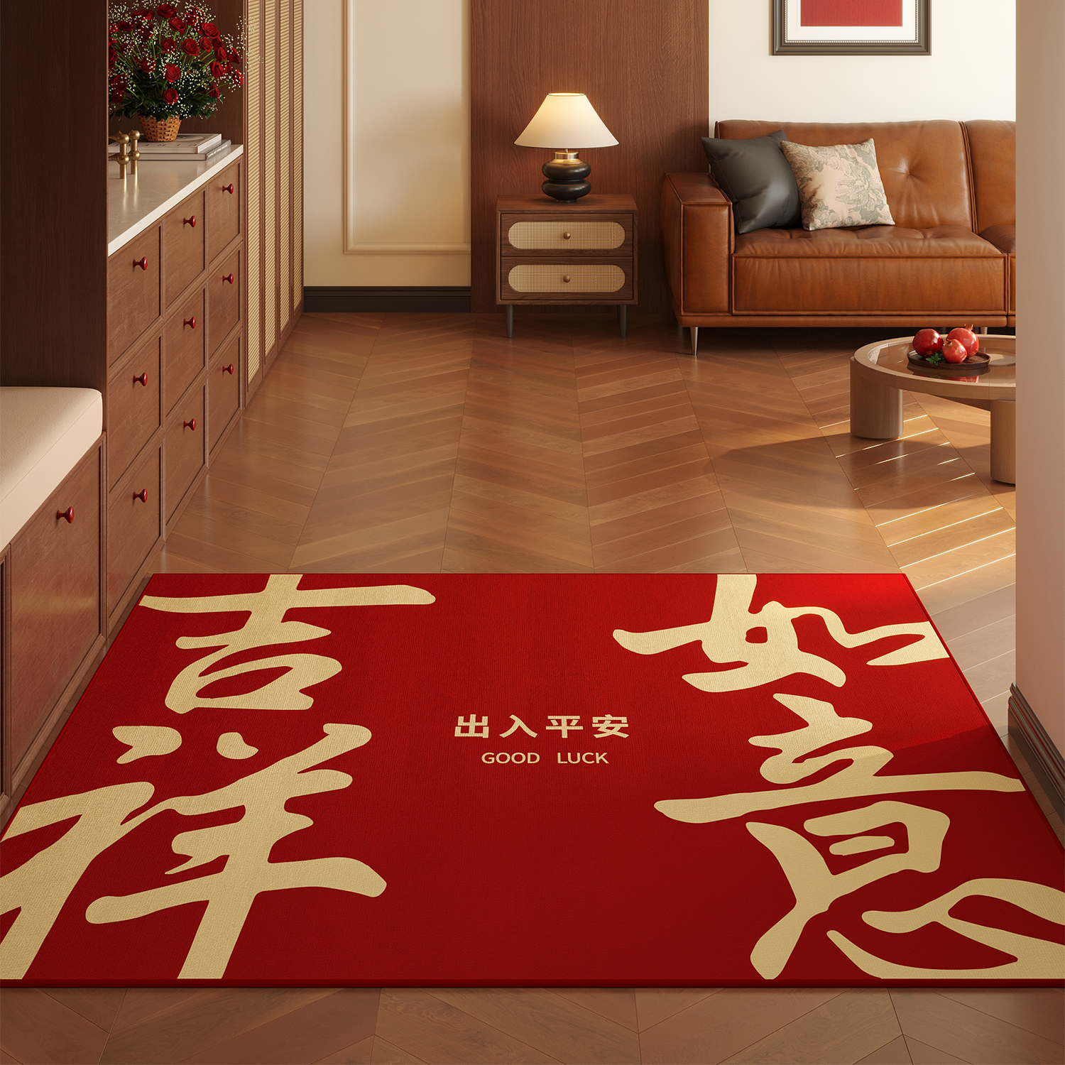 入户门地垫高级感喜庆红色轻奢门口脚垫进门门垫耐脏可裁剪垫子