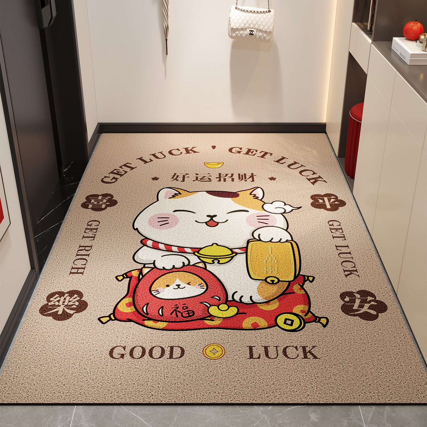 招财猫入户地垫可裁剪丝圈门垫进门耐磨脚垫家用户外垫子门口地毯