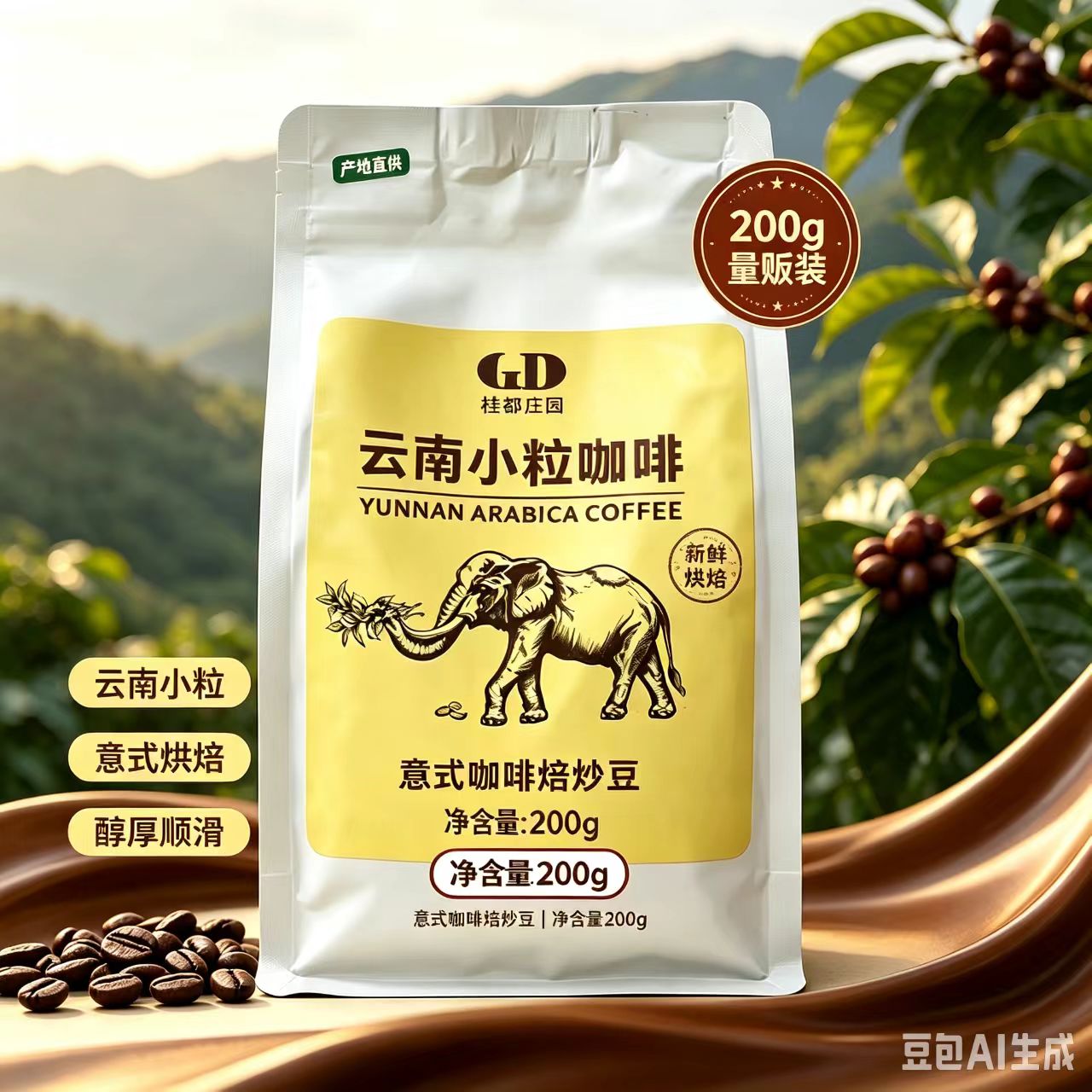 【桂都庄园】云南小粒咖啡保山咖啡普洱咖啡意式咖啡焙炒豆200克