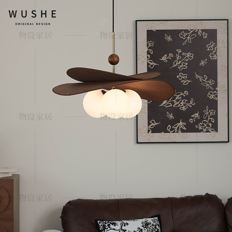 法式中古风客厅吊灯复古胡桃木色餐厅吧台灯美式乡村民宿卧室灯具