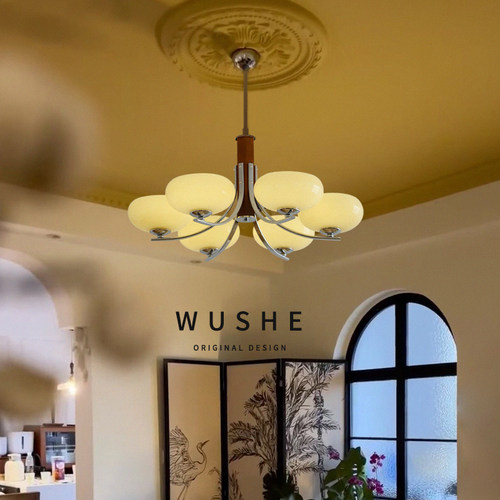 新款中古实木客厅吊灯奶油风法式复古卧室餐厅北欧书房灯护眼灯