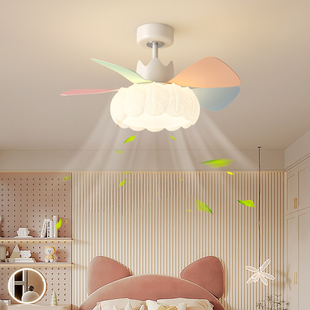 法式 中古卧室羽毛风扇灯一体吊扇灯餐厅奶油风儿童房男女孩风扇灯