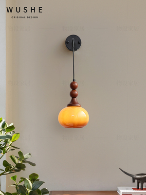 一诚法式中世纪卧室床头吊灯美式覆古客厅壁灯设计师单头实木新品