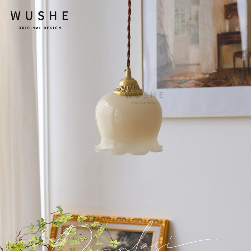 铃兰美式复古床头吊灯高级感吊线灯奶油风餐厅吧台设计师氛围灯