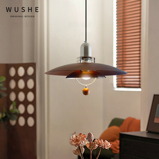 中古北欧包豪斯餐厅飞碟灯复古美式 摇臂餐桌灯 卧室胡桃木色PH新款