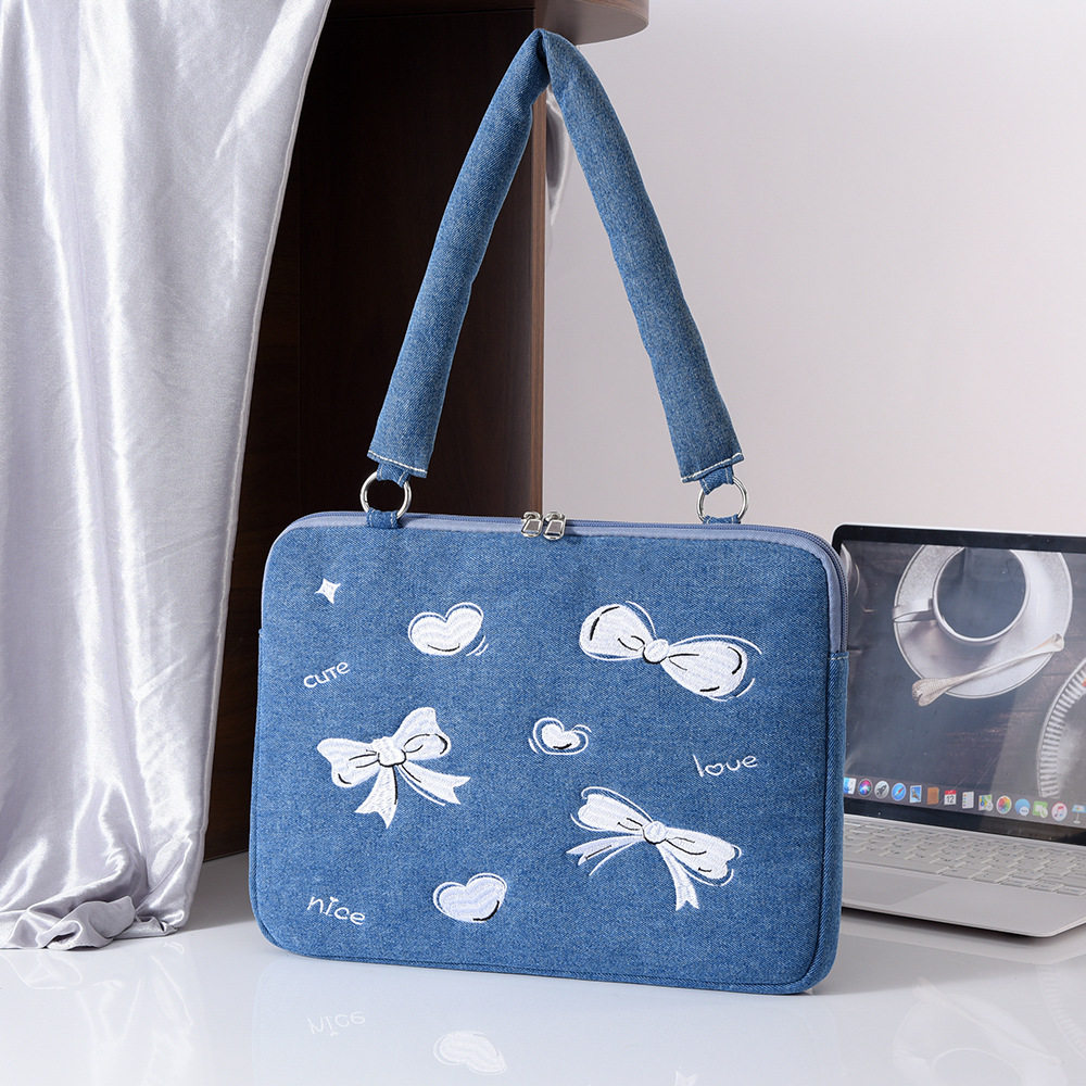 牛仔蓝笔记本电脑包单肩14寸女