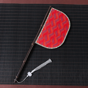 新款天然紫竹长柄几何波浪复古刀扇拍照走秀道具团扇异形刀把扇