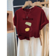 纯棉短袖 圆领上衣减龄 洋气酒红色宽松内搭半袖 T恤女2025新款 时尚