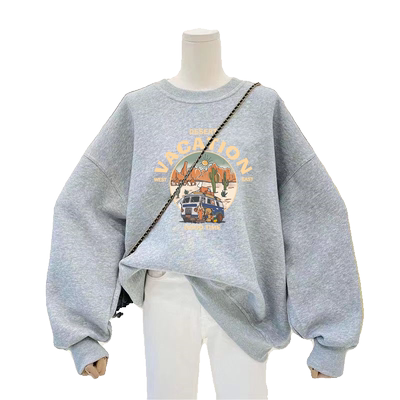 高级感圆领卫衣女加绒慵懒风