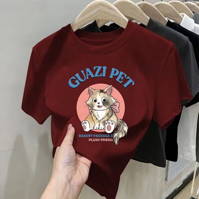 正肩t恤女短袖夏季2025新款宽松显瘦减龄纯棉圆领百搭打底衫上衣