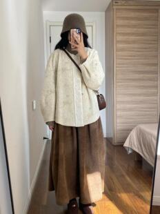 三花【舞曲】新中式A字半身裙秋冬款长裙花苞裙2024新款洋气