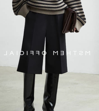 THEM 丨秋冬加厚版精纺羊毛_INS高时髦百慕大过膝中裤