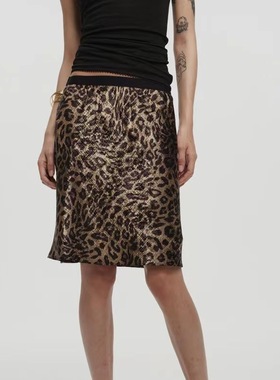 ECHOADE经典隽永黑色loo%桑蚕丝抗皱烫金气质豹纹a字半身短裙女夏