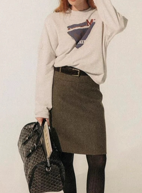 ROOMA 老钱感浅麻灰色复古印花卫衣