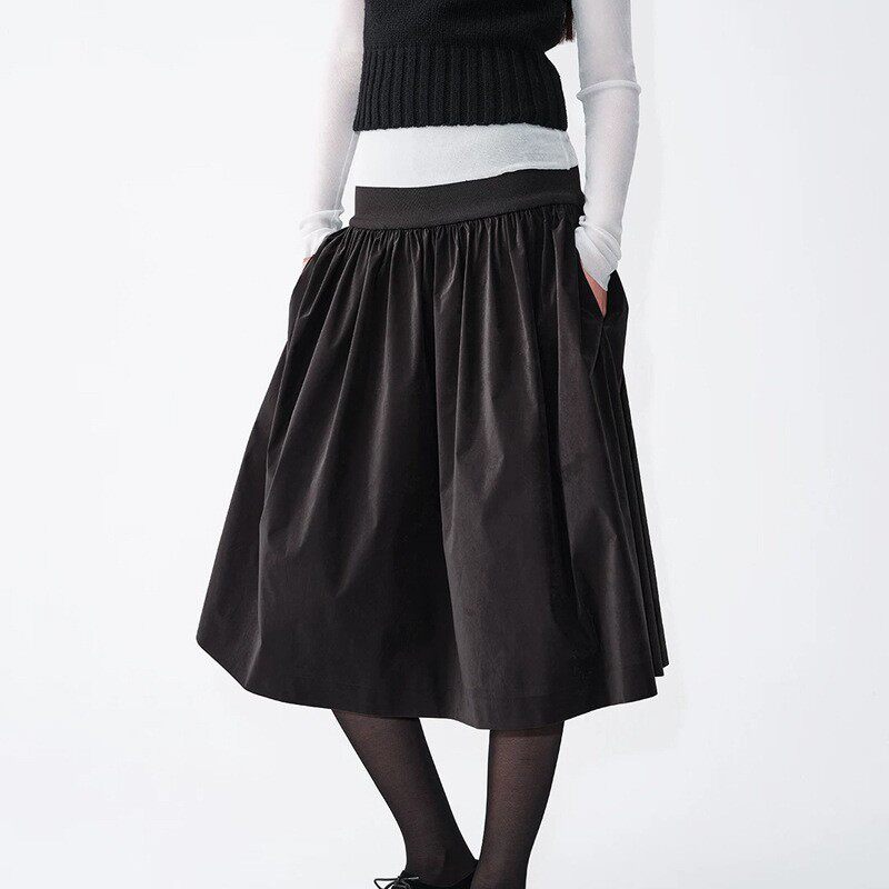 jaja绒感拼接褶裥ballet skirt低腰线芭蕾半裙