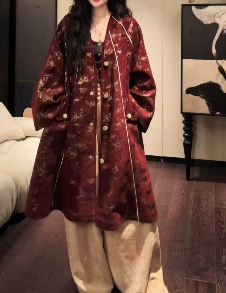 三吉【金玉棠】国风新中式外套女秋冬季独特超好看大衣长短款