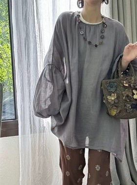 OWISH 山林精灵 写满慵懒松弛的100进口苎麻显瘦宽松防晒罩衫上衣