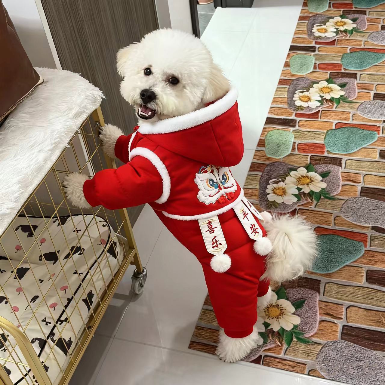 宠物衣服雪纳瑞新款冬款防寒连体泰迪比熊宠物冬季小狗加绒四脚衣