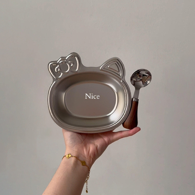 哈喽kt盘子304不锈钢食品级高颜值减脂菜盘家用可爱加厚2025新款