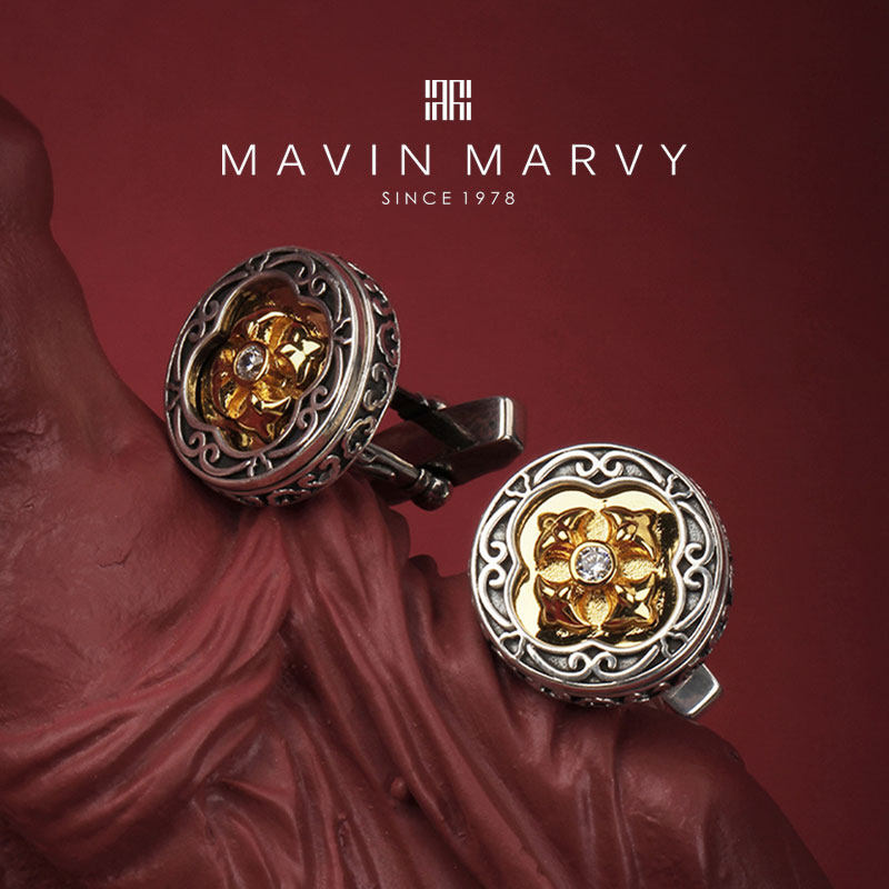 MavinMarvy原创设计中世纪十字鸢尾花元素设计 复古925银系列袖扣