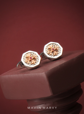 MAVIN MARVY原创925银镶嵌18K金 鸢尾花冠复古男士袖扣高档礼盒装