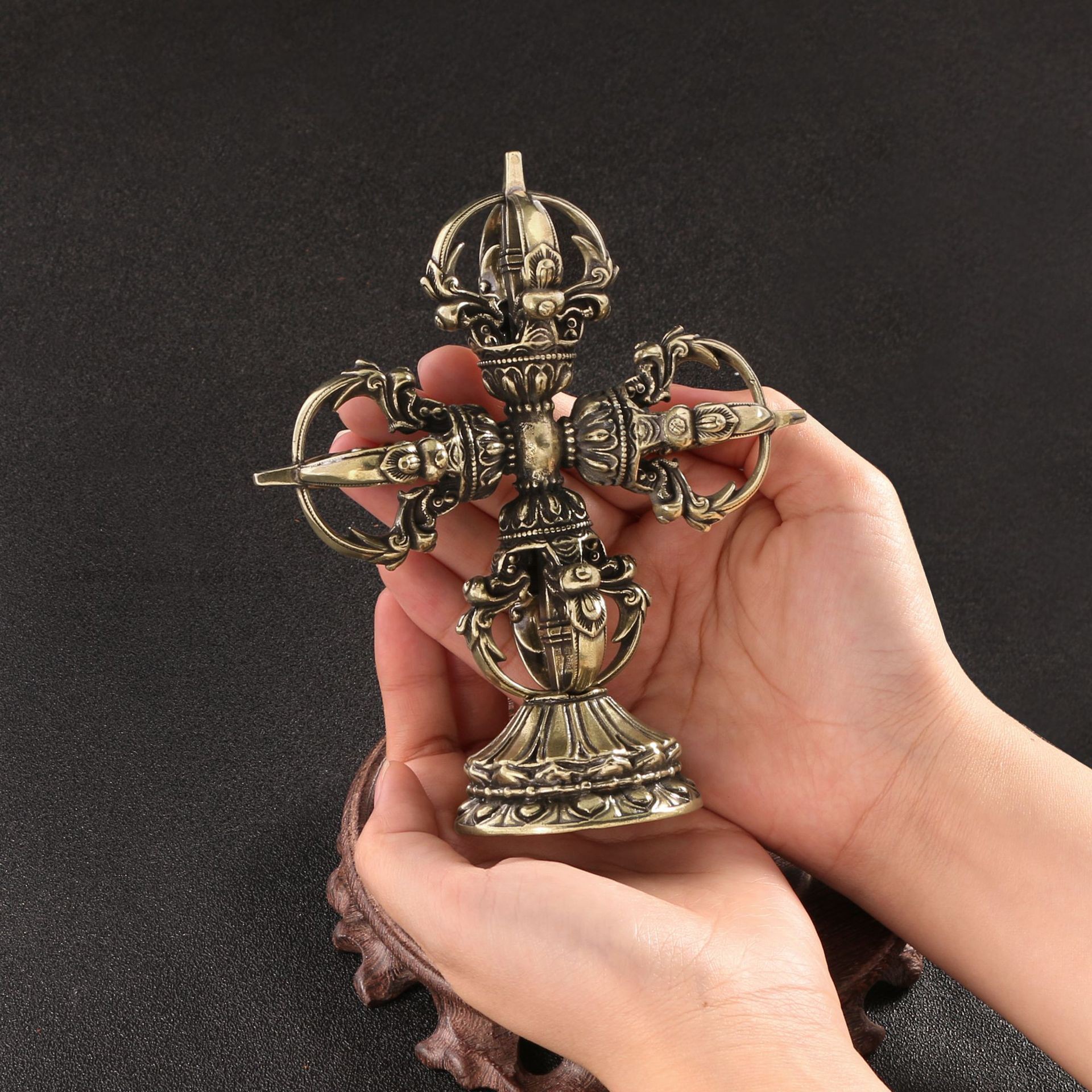 15cm大号十字金刚降魔杵摆件纯铜手把件金刚橛西藏族式风法器吊坠