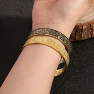 纯铜复古国潮百福手镯男女情侣黄铜镯子开口仿古风唐装汉服配饰品