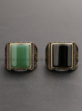 玛瑙宝石汉服戒指纯黄铜戒指