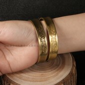 纯铜莲花佛字心经手镯男古铜全黄铜工艺品实心手镯子复古藏式 手环