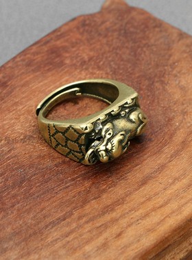 纯黄铜貔貅戒指男复古国风仿古