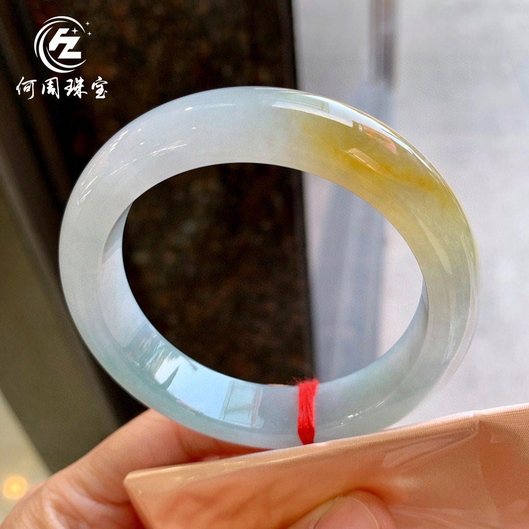 何周珠宝 缅甸天然A货玉石翡翠 老坑冰种黄翡正装手镯57-58圈口