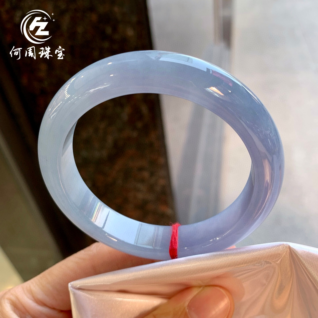 何周珠宝 缅甸天然A货玉石翡翠 老坑冰种紫罗兰正装手镯56-57圈口