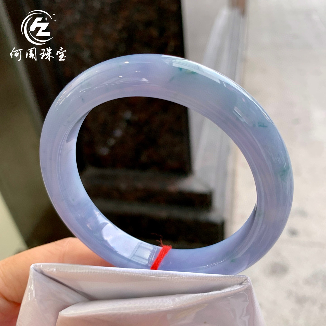 何周珠宝 缅甸天然A货玉石翡翠 老坑冰种紫罗兰正装手镯59-60圈口