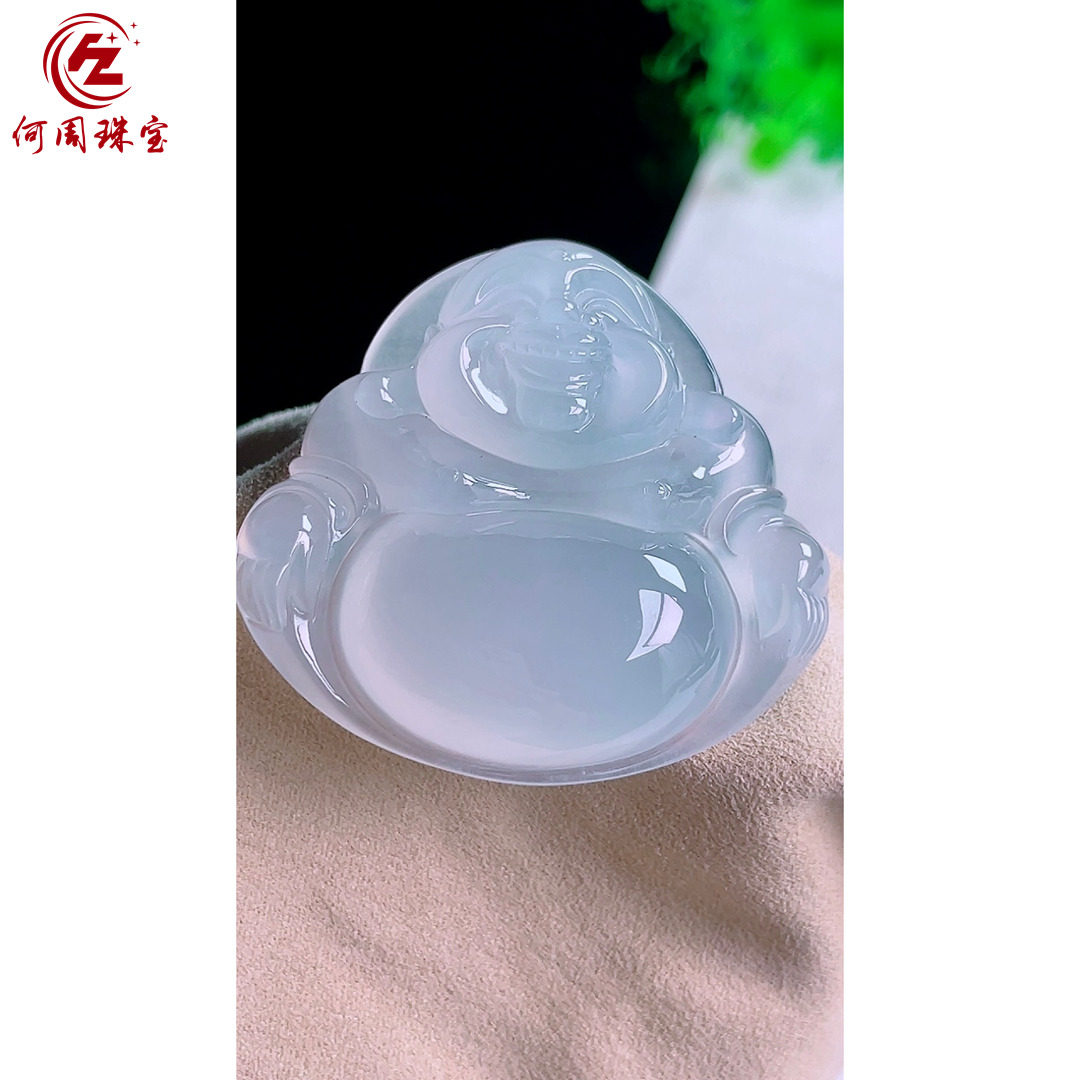 何周珠宝 缅甸天然A货翡翠玉石孤品 老坑高冰种大佛公挂件吊坠