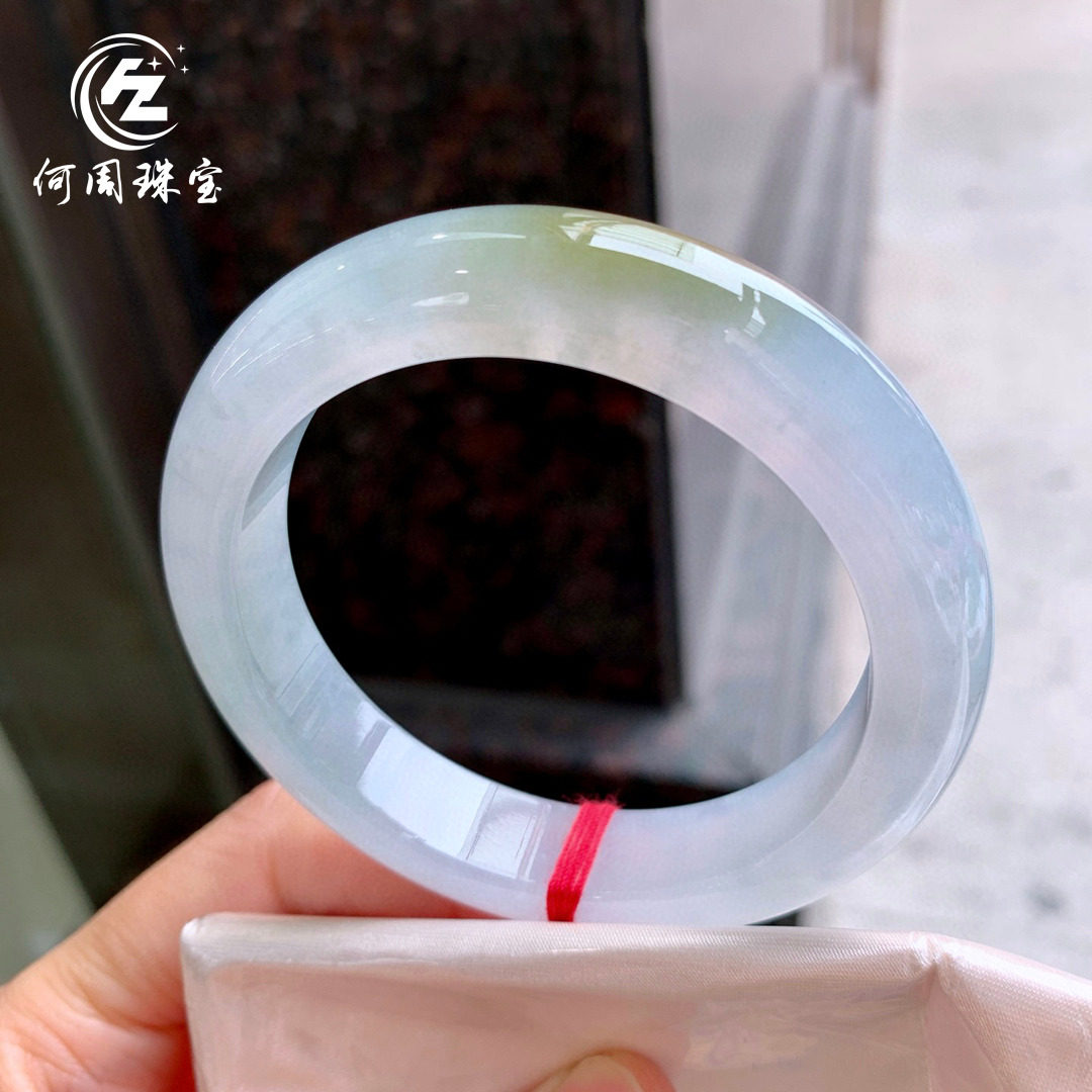 何周珠宝 缅甸天然A货玉石翡翠 老坑冰种飘黄翡正装手镯56-57圈口