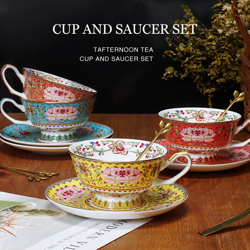 珐琅彩中式宫廷骨瓷咖啡杯碟套装英式下午茶茶具景德镇高档陶瓷杯