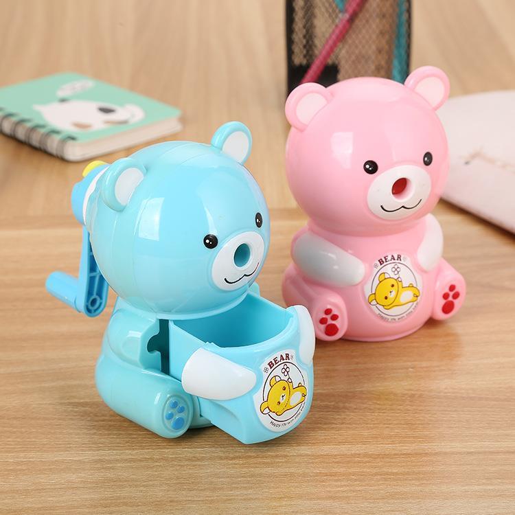 创意小熊手摇自动进笔削笔机卡通小学生卷笔刀可爱学习文具削笔器