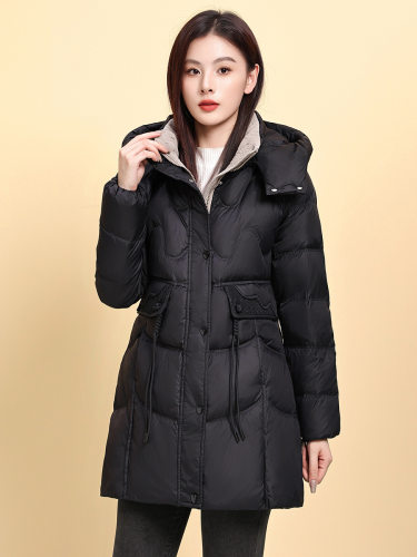 中长款羽绒服女2024年冬季新款时尚修身保暖矮个子国标白鸭绒外套