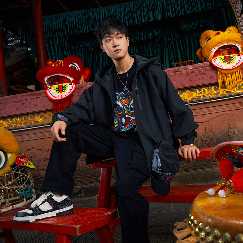 朱铁雄同款国潮连帽风衣夹克外套