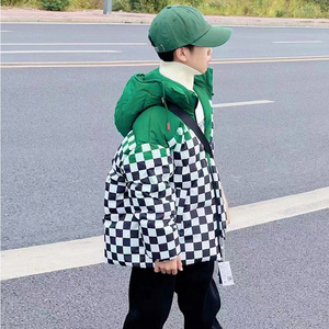 亲子装儿童羽绒服中长款格子加厚男童女童中大童2023新款22856
